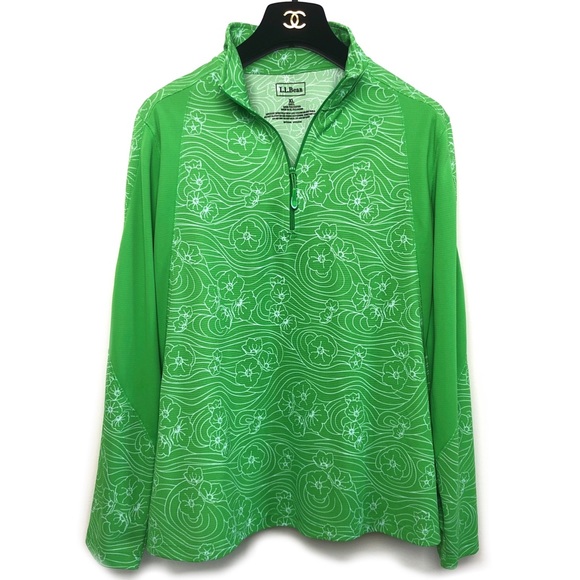 L.L. Bean Jackets & Blazers - L.L. Bean Green Floral Cycling Sweater